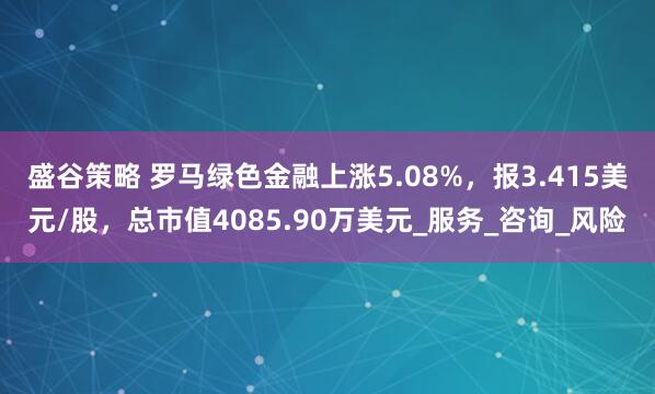 盛谷策略 罗马绿色金融上涨5.08%，报3.415美元/股，总市值4085.90万美元_服务_咨询_风险
